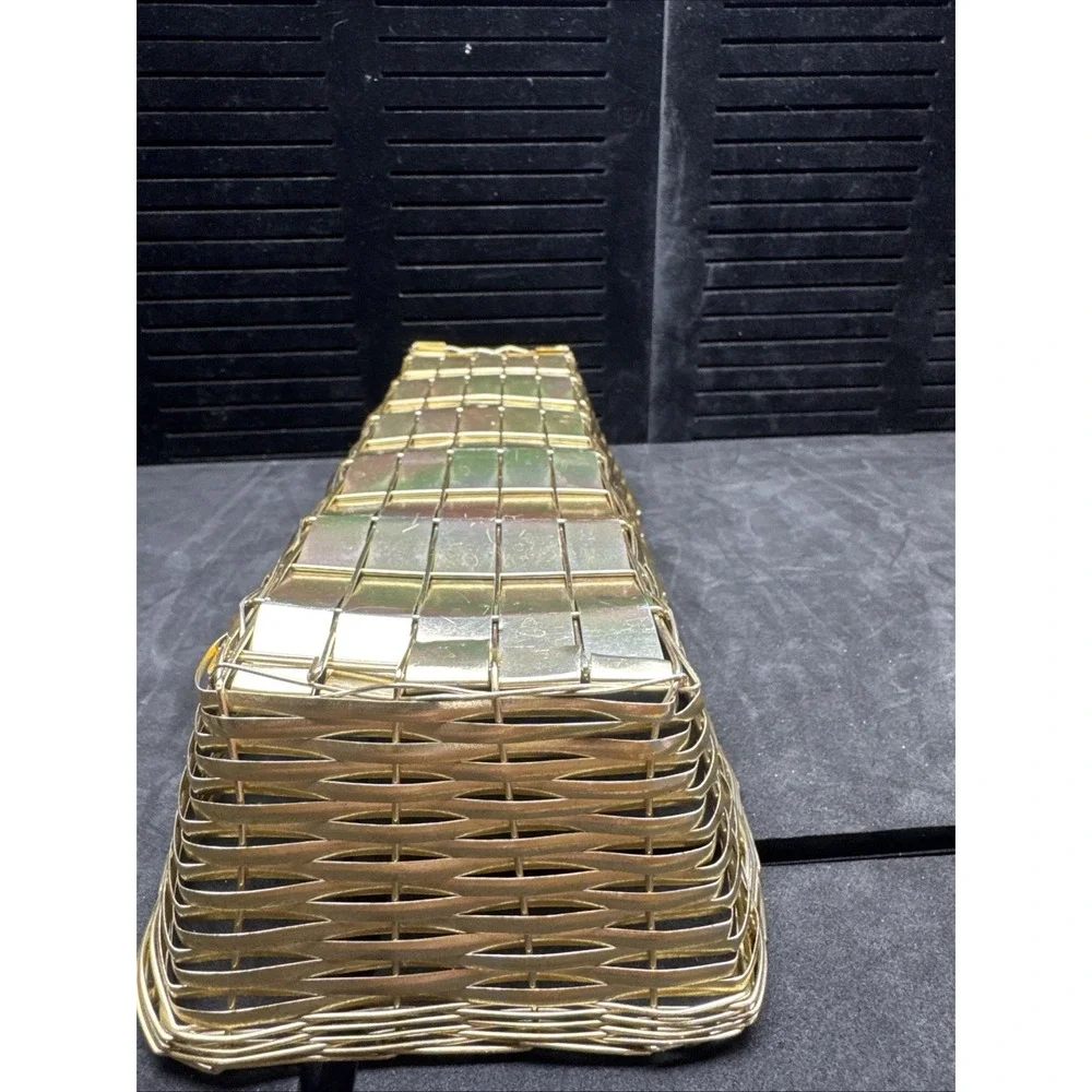Vintage Brass Woven Basket,  Bread Basket, Gold‎ Metal Basket, MCM Art Style